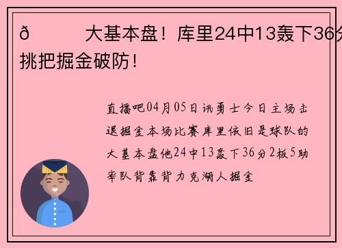 😈大基本盘！库里24中13轰下36分 单挑把掘金破防！